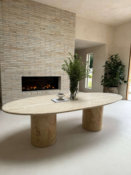 Offset Dining Table - travertine